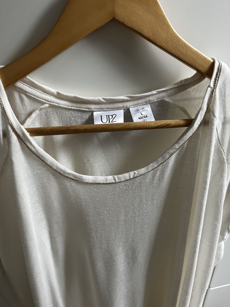Lniana bluzka t-shirt Up2 fashion L kremowa