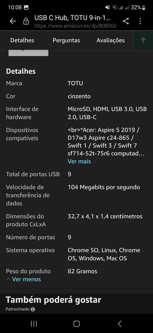 USB C hub selada 9 entradas