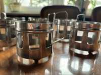 Podstawki do szklanek na herbate retro metalowe chromowane 6 szt