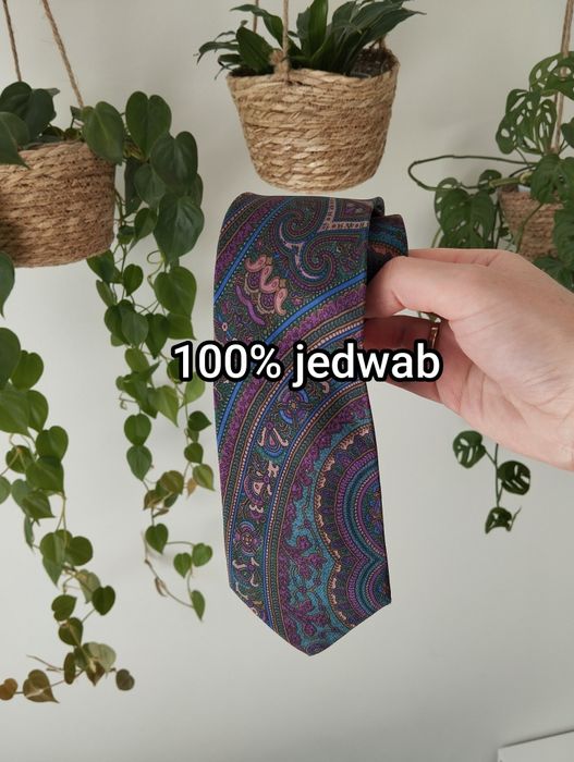 Krawat jedwabny 100% silk kolorowy, ornament, we wzorki 9 cm Angelo Li