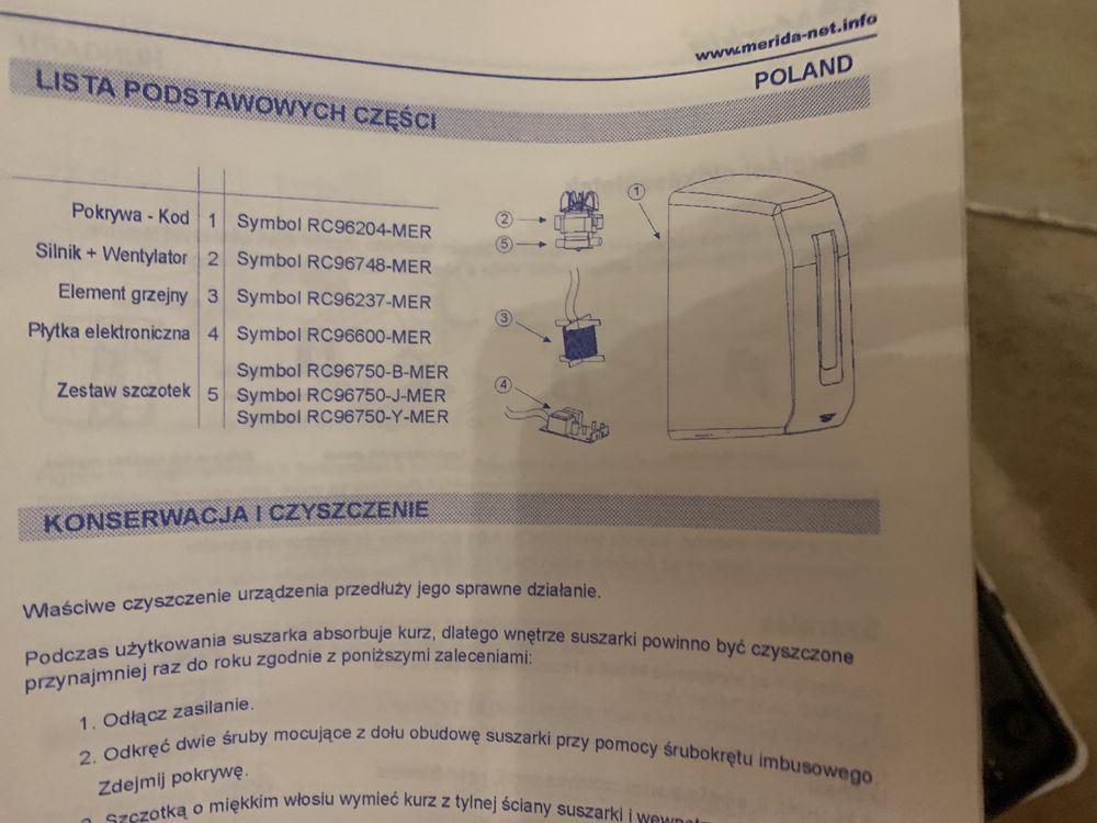 Suszarka Merida do rąk dłoni biała czarna smartflow turbo jet mała