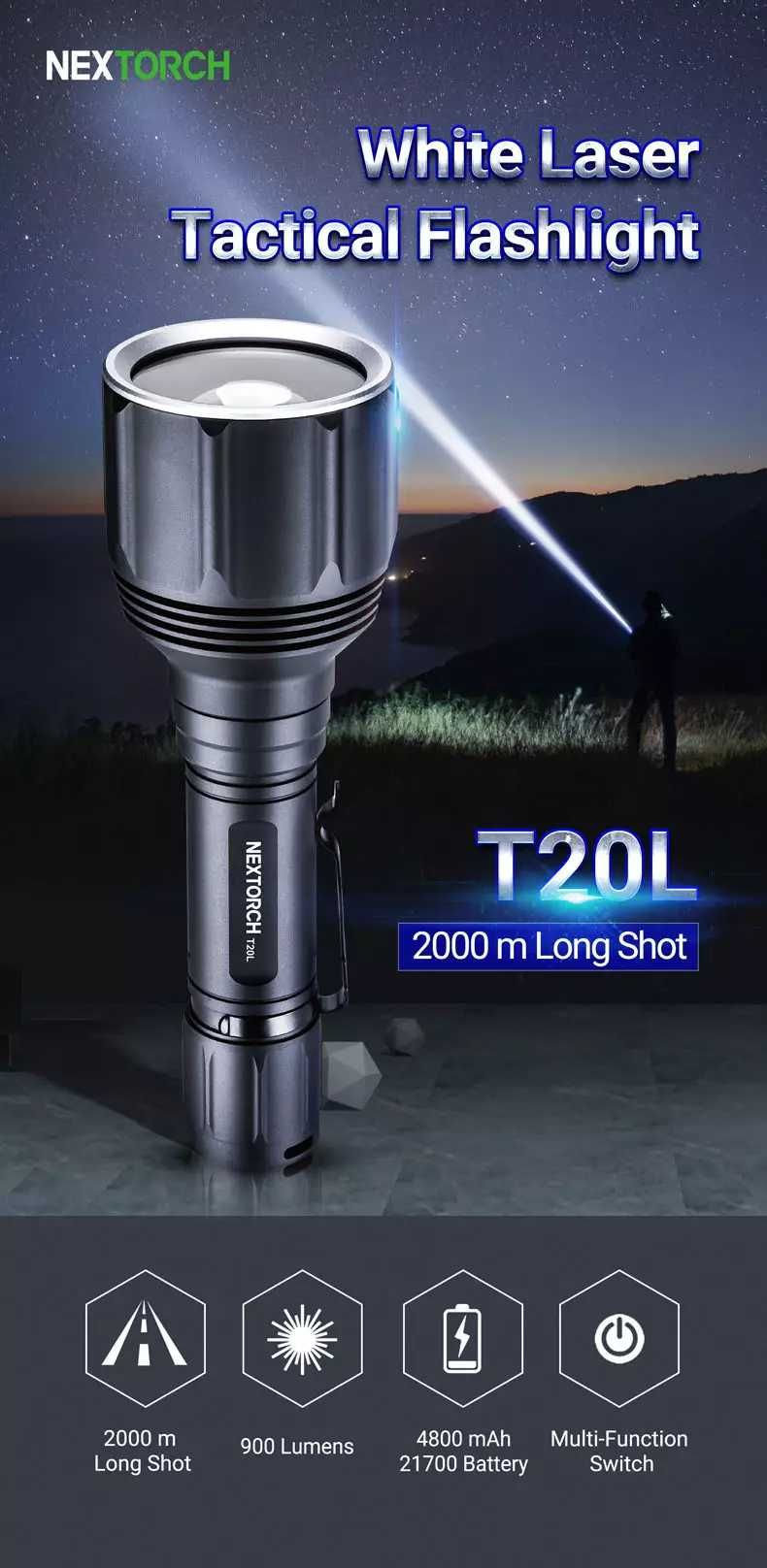 Taktyczna mocna latarka laserowa 2000m na patrol