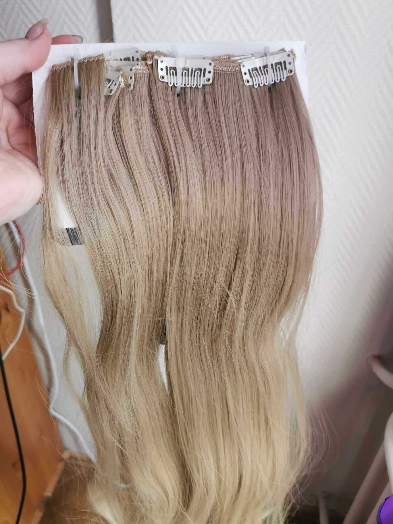 Doczepiane włosy clip in naturalny ciemny blond 60 cm 8 tresek