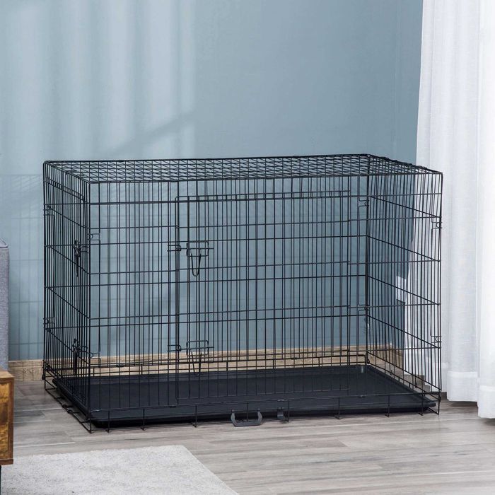 PawHut Gaiola para Cães com 2 Portas Aço 121x74,5x81cm Preto
