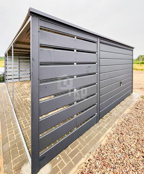 Garaż Blaszany 3X6M + Wiata 1,2M Brama Uchylna Dach Spad Tkd254