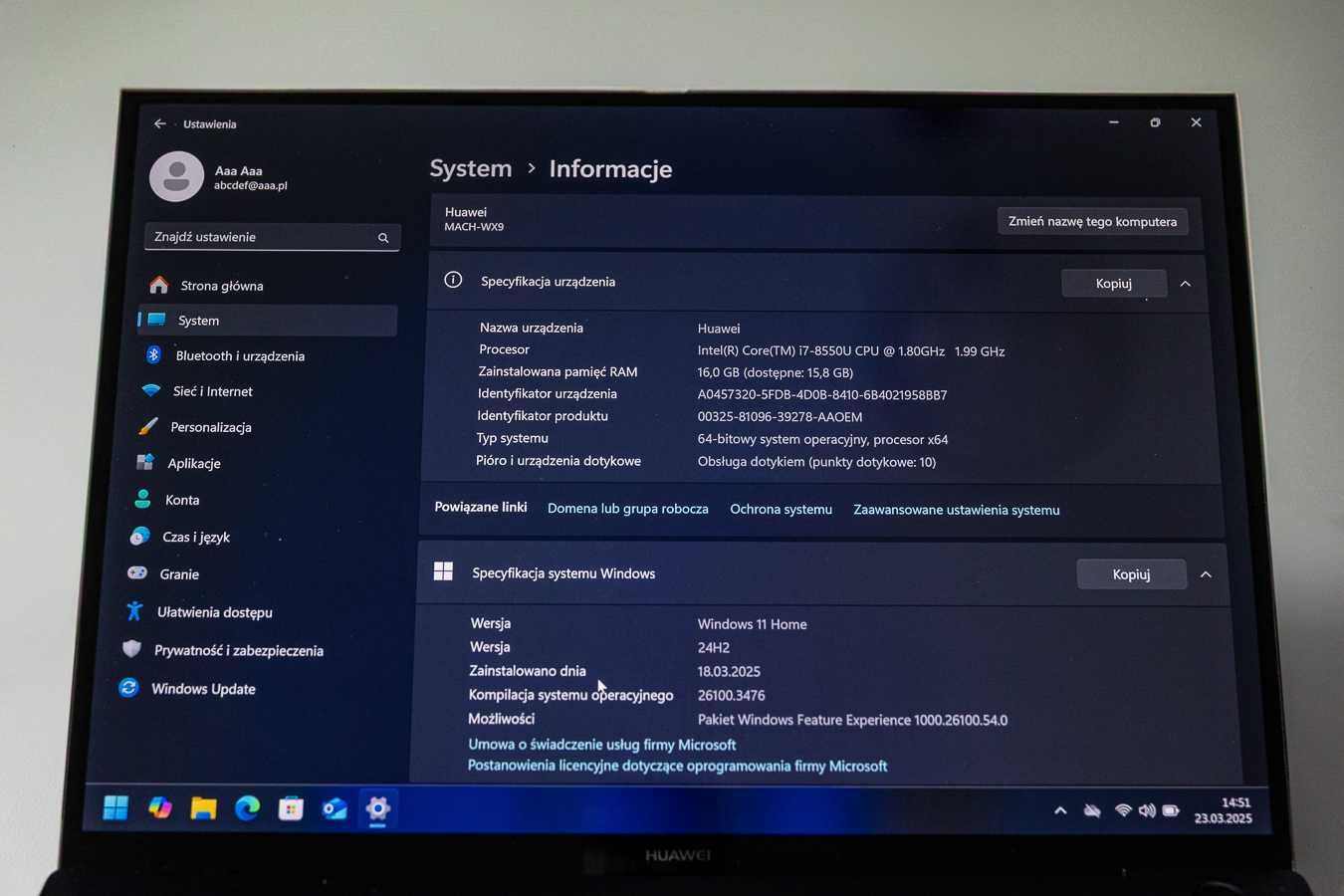 Notebook/Laptop Huawei Matebook X Pro i7-8550U/16GB/1TBSSD