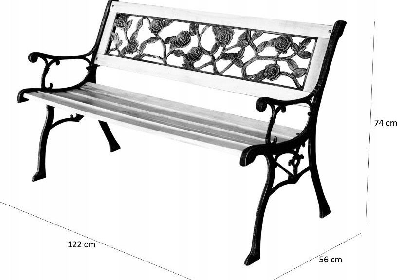 Duża ławka ławeczka ogrodowa metalowa z oparciem 122 cm