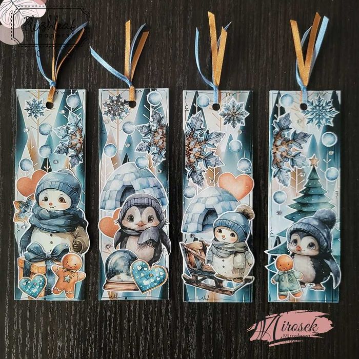 Zakładka do książki zima pingwin bałwan ręcznie robiona