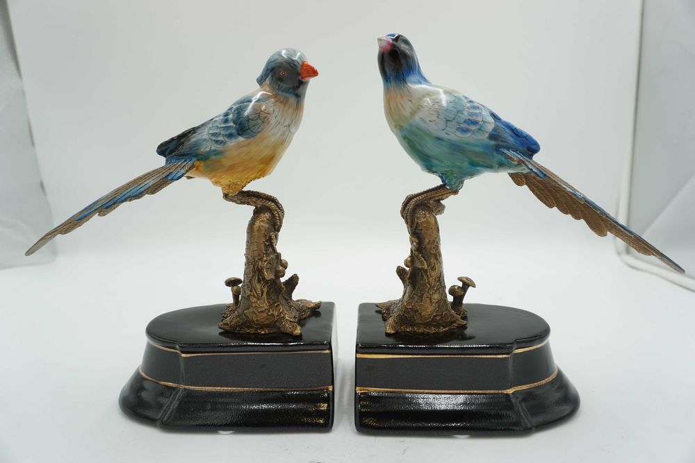 PODPÓRKI pod książki porcelana z brązem ptaszki