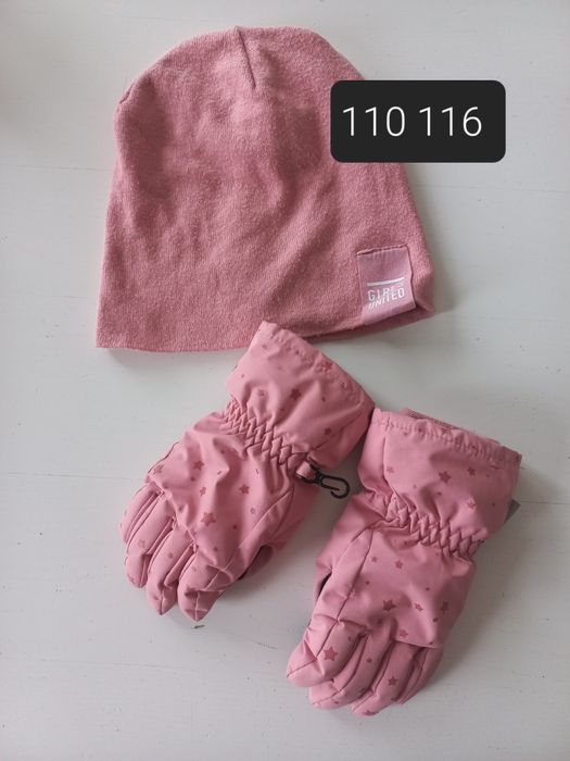 H&m 110 116 zestaw dla dziewczynki i rękawice czapka na zimę