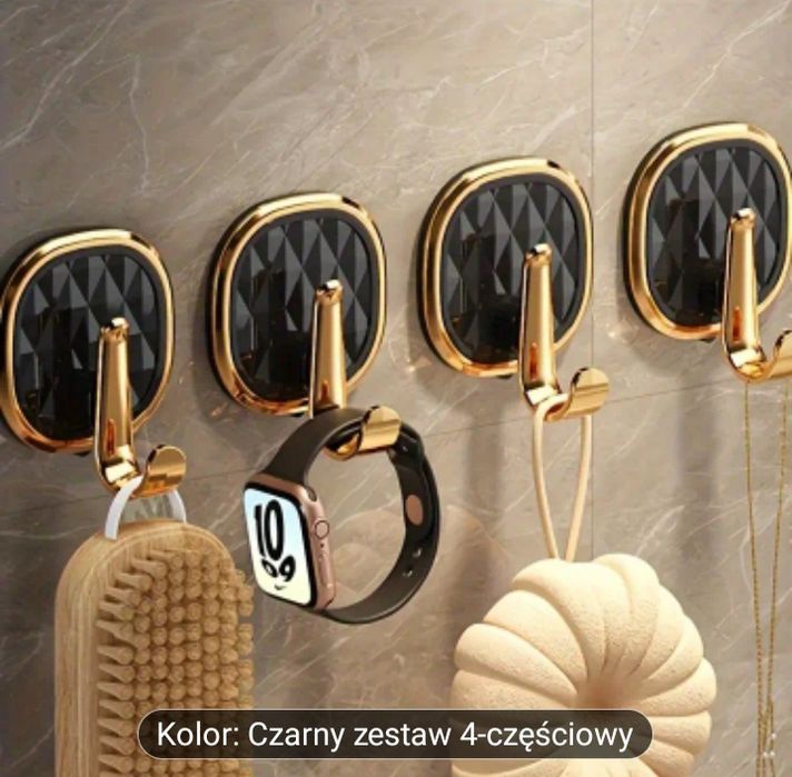 Wieszaki haczyki samoprzylepne czarno-złote na ręczniki 4szt,