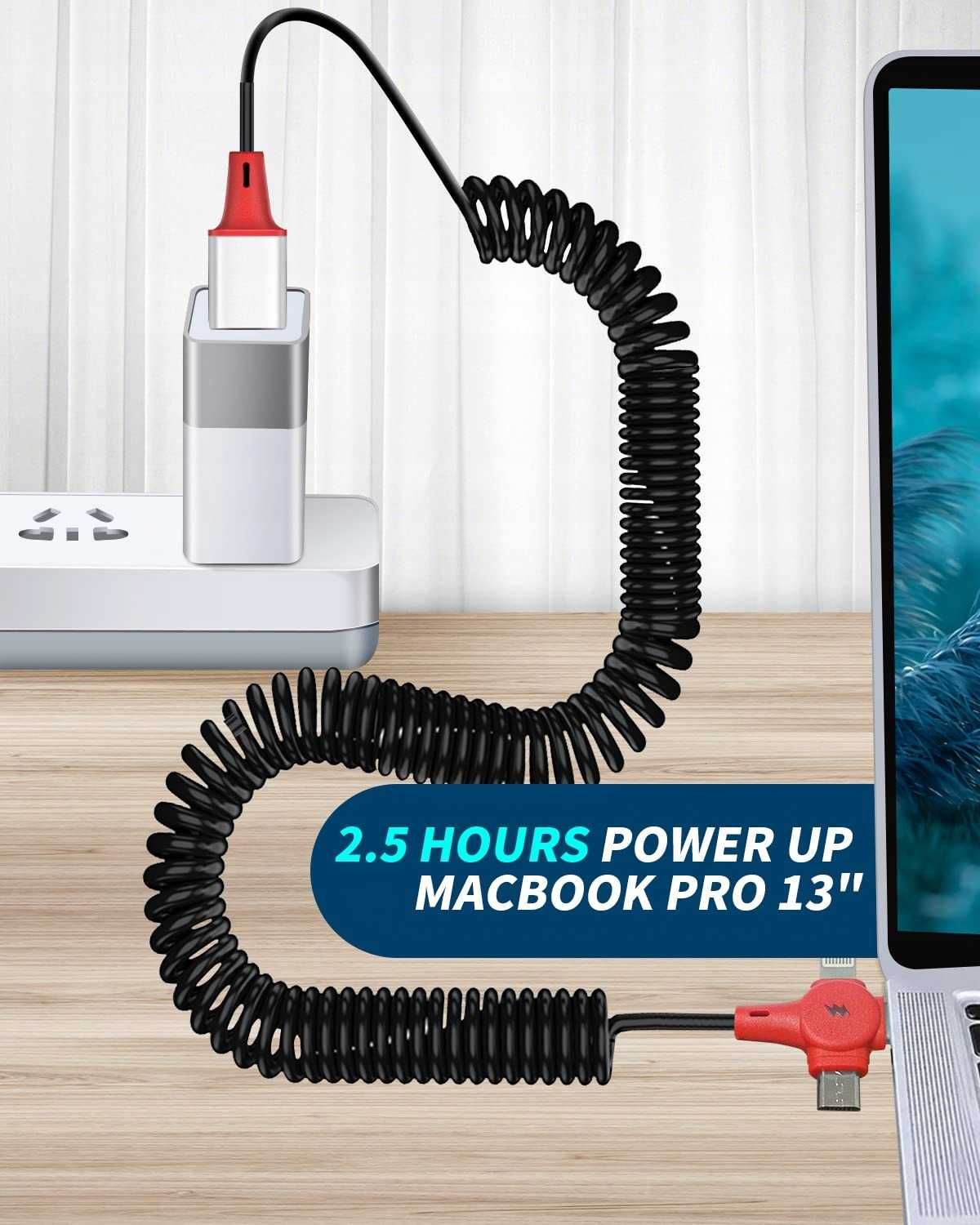 Kabel Spiralny Elastyczny 3w1 USB-C/Lightning/Micro-USB 180cm