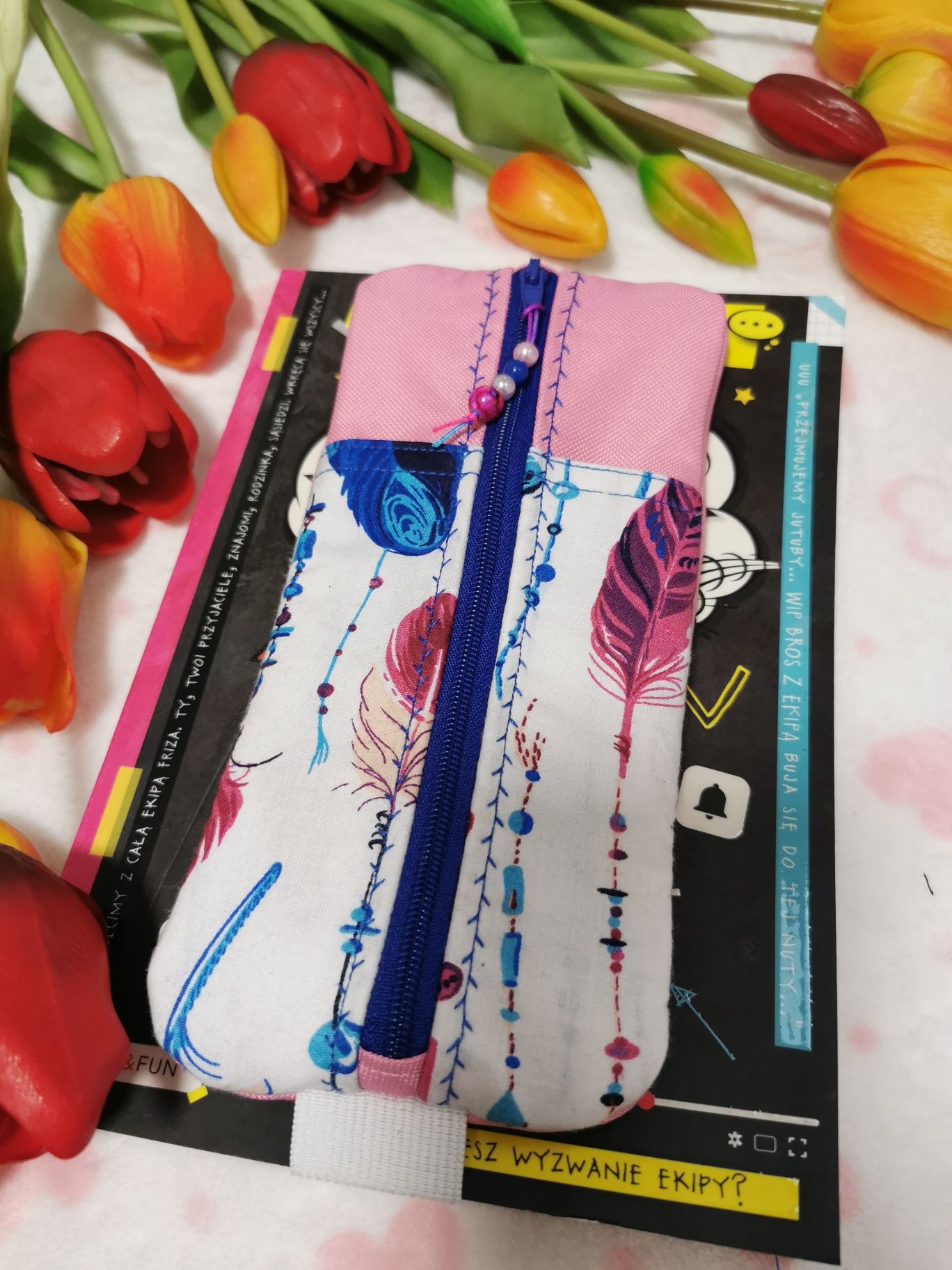 Piórnik na gumce na notatnik hand made