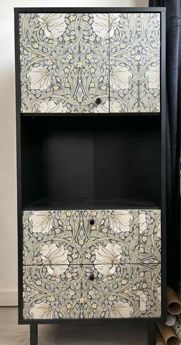 Komoda komody szafki szałwiowe wzory vintage shabby czarne zielone des