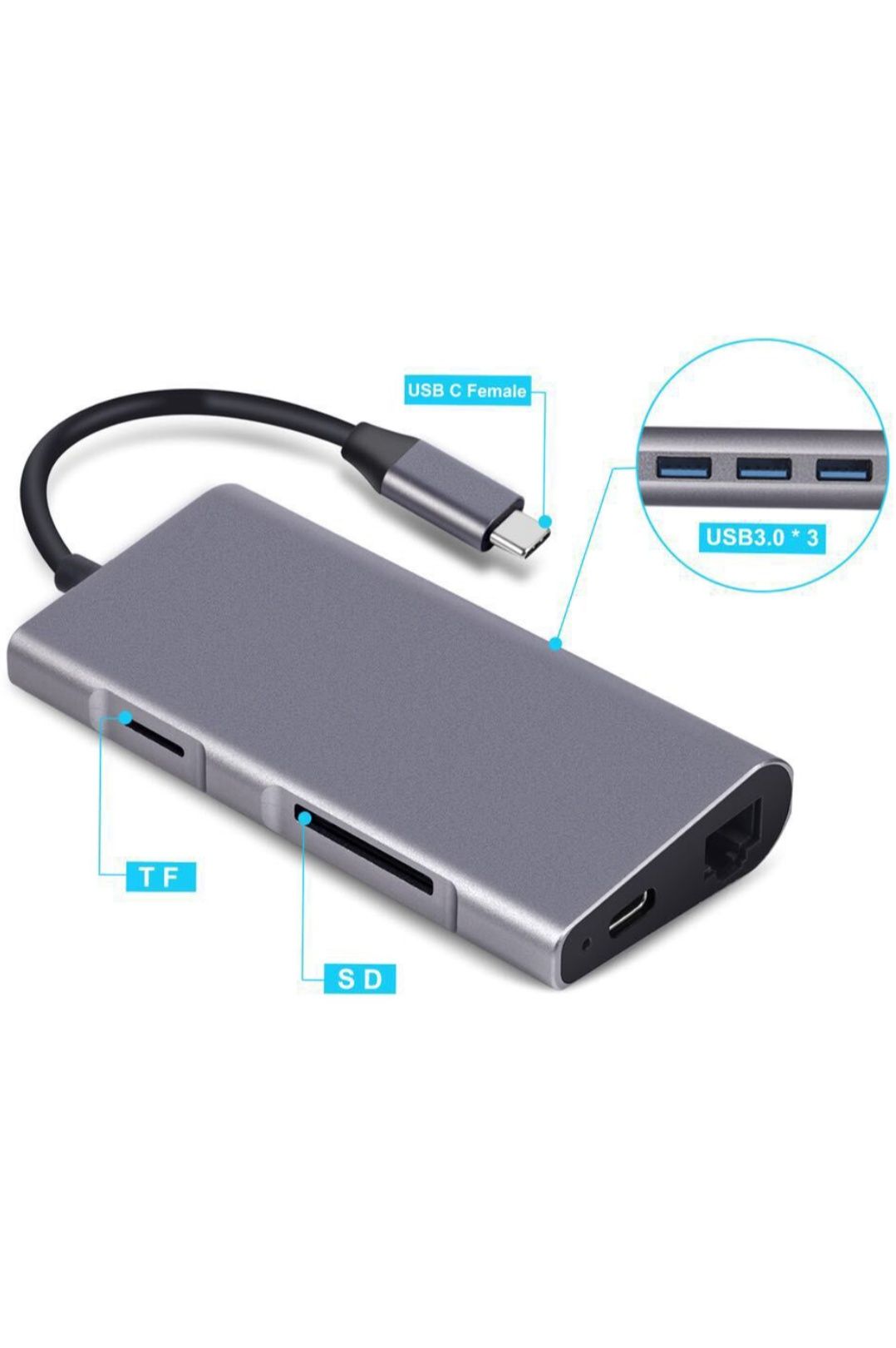 USB-хаб Dynamode USB3.1 Type-C to HDMI + 3xUSB3.0 + Gigabit LAN + USB