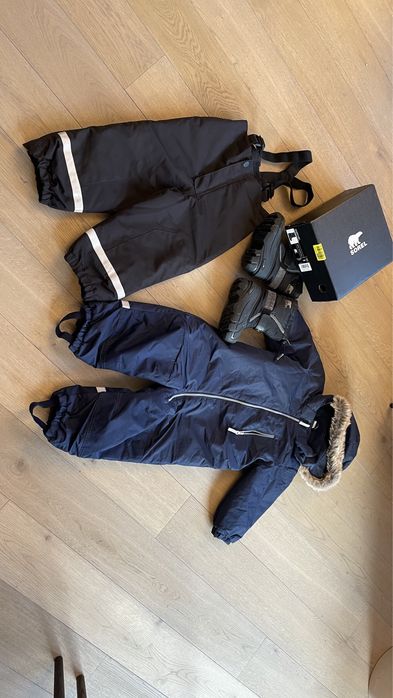 Kombinezon i spodnie zimowe rozm 92/98 oraz śniegowce rozm 26