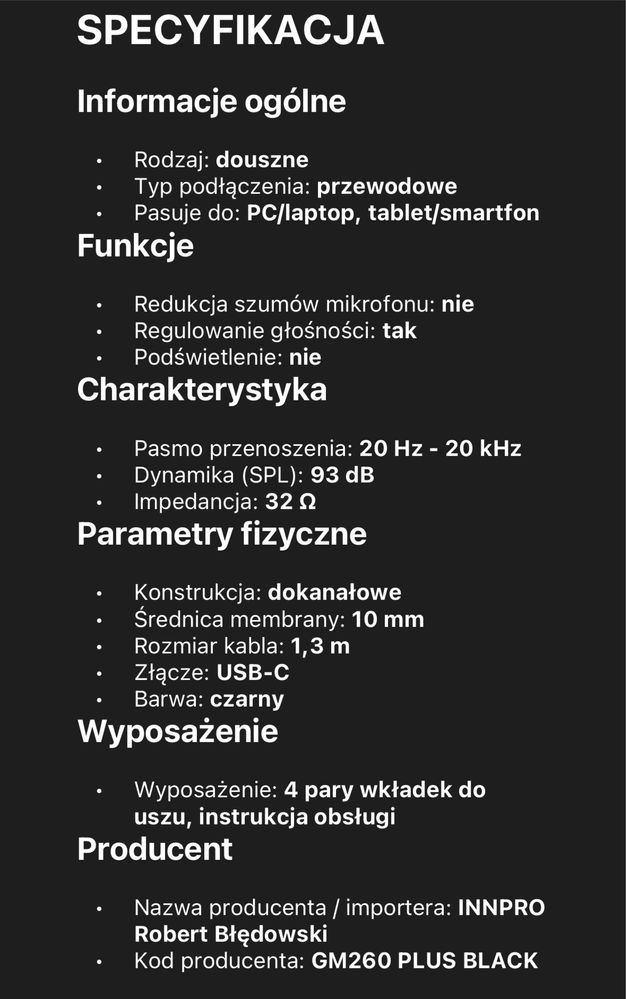 Słuchawki dokanałowe Edifier HECATE GM260 Plus USB-C Mikrofon Czarne