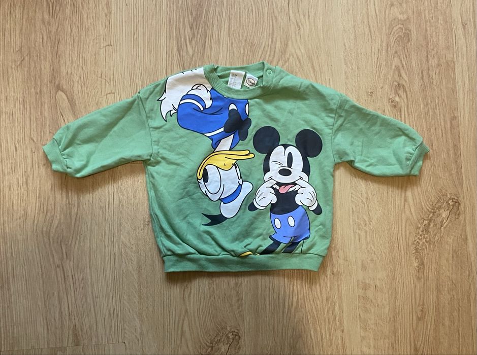 Zielona bluza H&M z Donaldem i Miki, stan idealny, r. 74 (6-9 mies.)