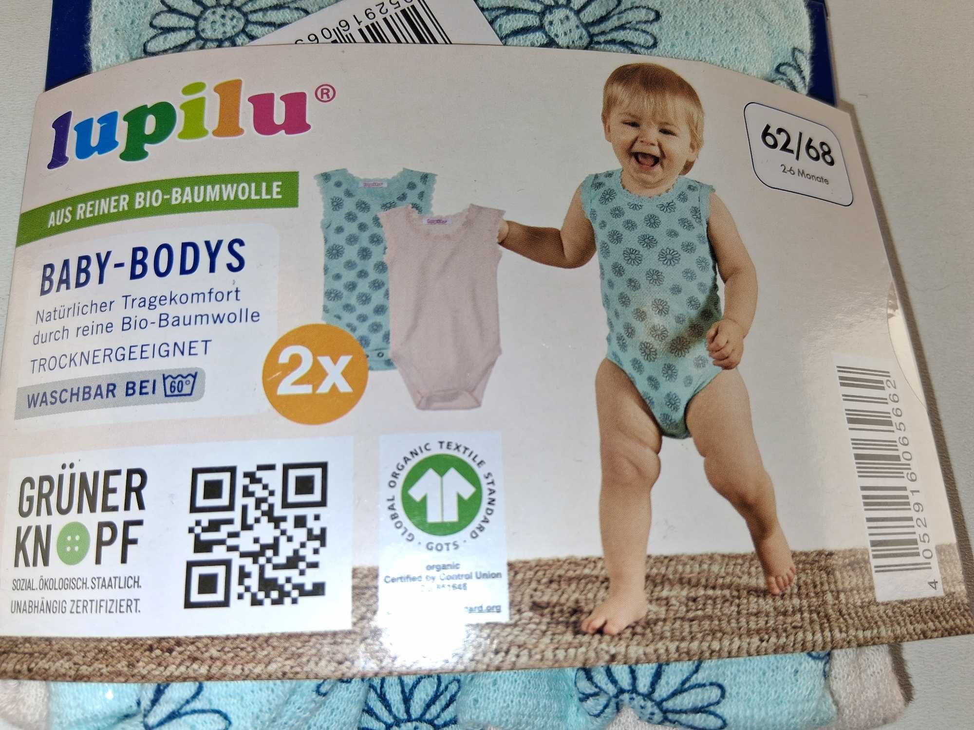A117 Lupilu Body Niemowlęce Krótki Rękaw 2-pak Bio-Bawełna 62/68