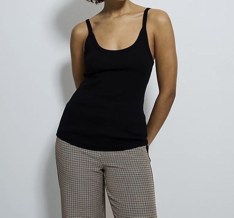 12 40 George czarny prążkowany top koszulka na ramiączkach bawełna