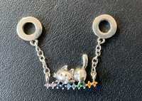 Nowy łańcuszek zabezpieczający srebrny charms kotek bransoletki
