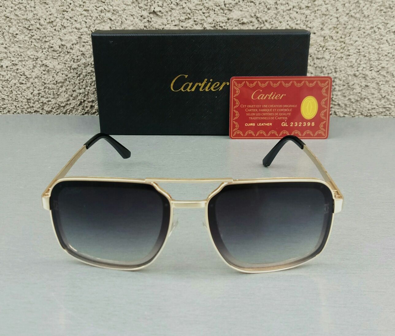 Cartier красивые мужские солнцезащитные очки серые в золоте градиент