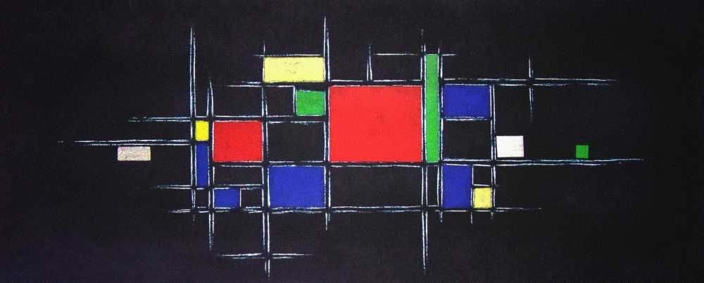 Obraz ręcznie grawerowany\malowany a'la Mondrian Abstrakcja