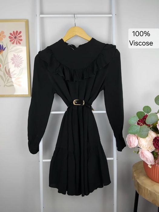 Wiskozowa sukienka z falbanami ZARA baby doll krótka 100% wiskoza 36 S