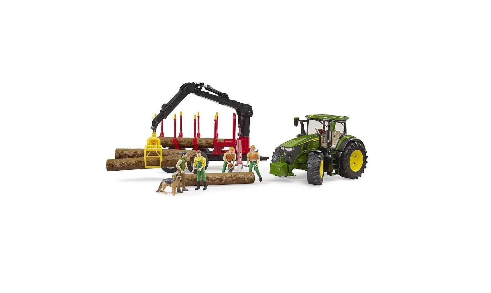 Prezent Bruder John Deere 7R 350 z przyczepą do przewozu drzew ZABAWKA