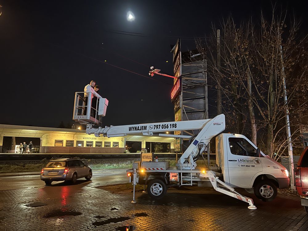 Podnośnik koszowy wynajem usługi 20m 26m 30m wycinka pielęgnacja drzew