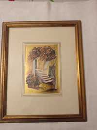 Włoski obraz malowany na złotej plytce