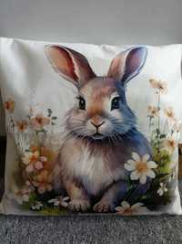 Poszewka na poduszkę Velvet 45x45 wiosna łąka kwiaty królik zając