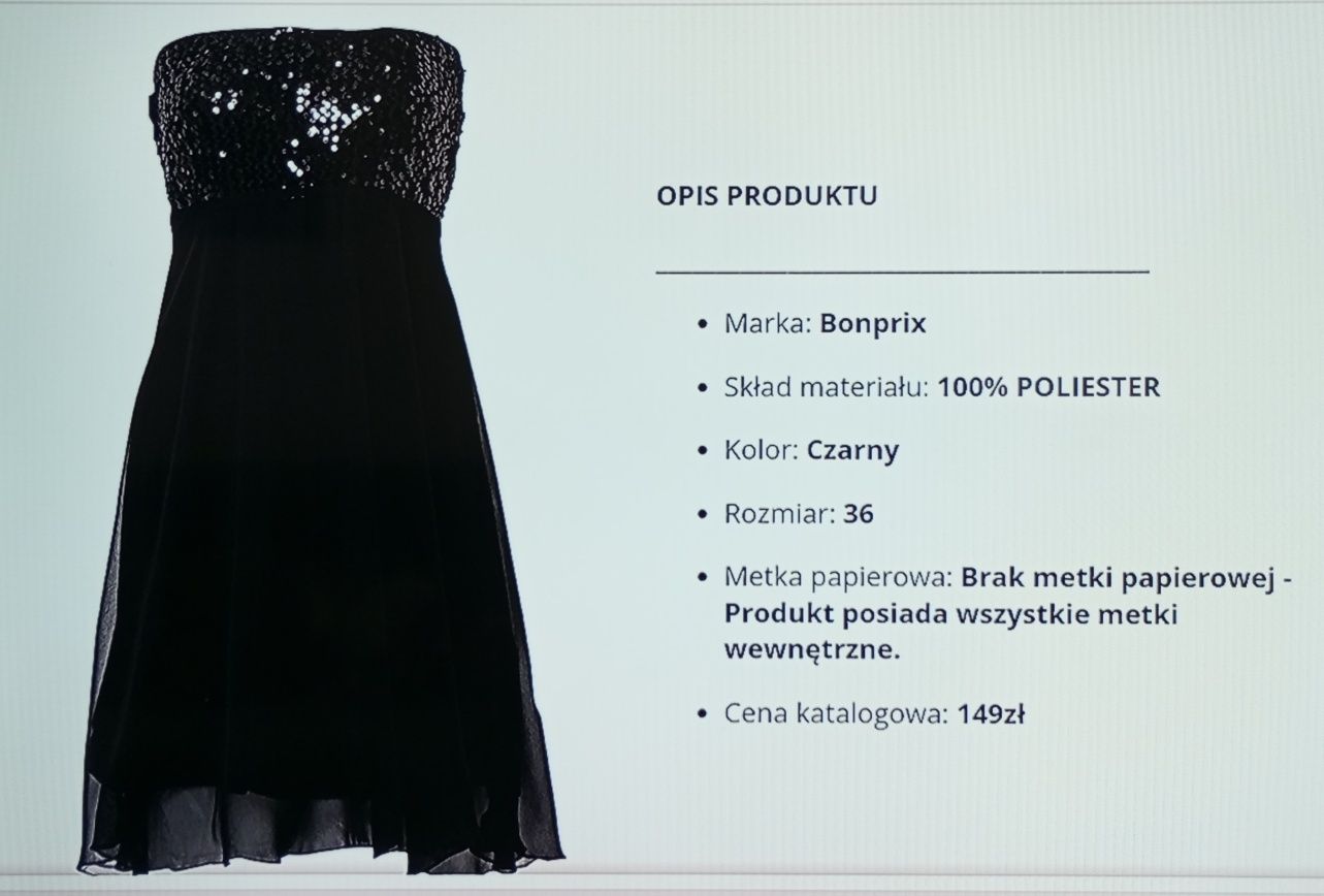 NOWA sukienka na Studniówkę szyfon z cekinami  r. 36/38 - BONPRIX