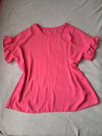 Prześliczna różowa bluzka krótki rękaw elegancka falbanki XXL 44