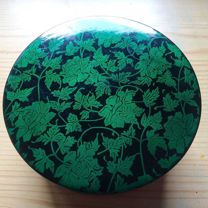 Szkatułki- LAKA- zielone roślinne wzory, ornamenty, Vintage Unikat