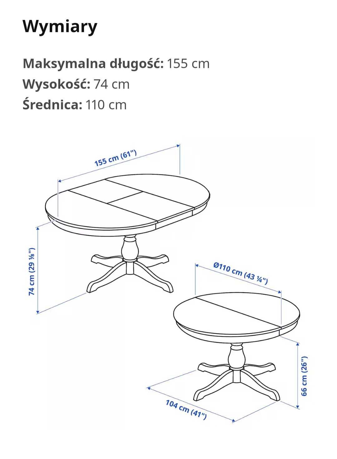 Stół rozkładany Ikea INGATORP 110/115 + 3 krzesła