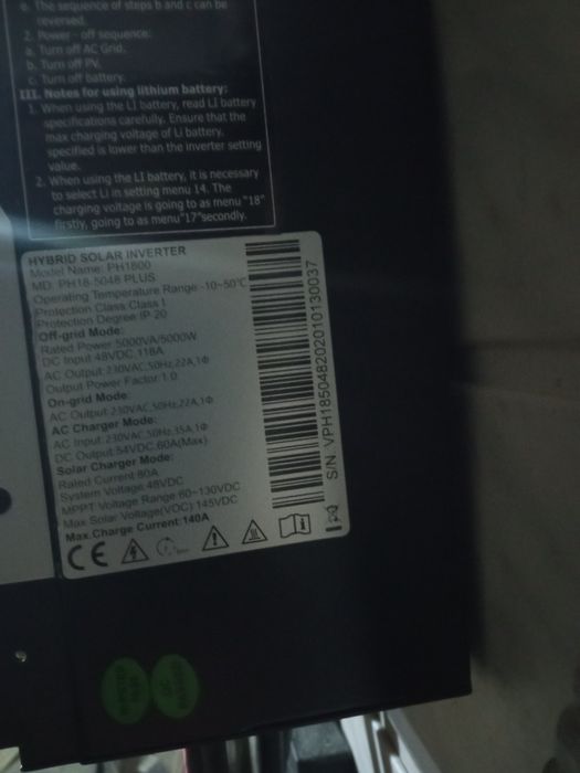 Гібридний інверто MUST PH18-5048 PLUS однофазний
Максимальна