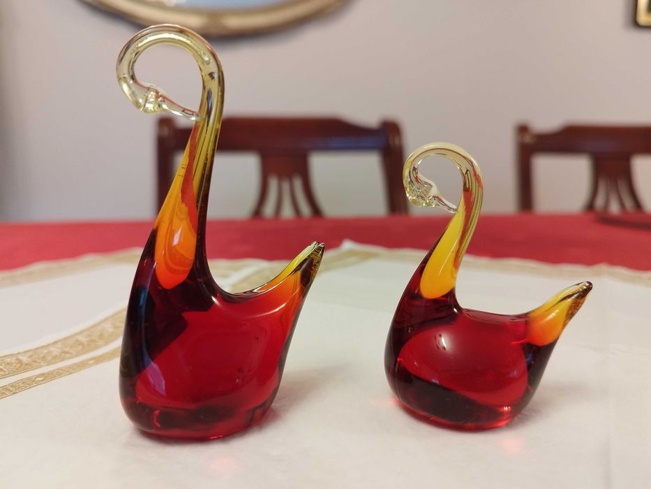 MURANO_kolorowe szkło_szklana figurka - łabędź/łabędzie- komplet 2szt.