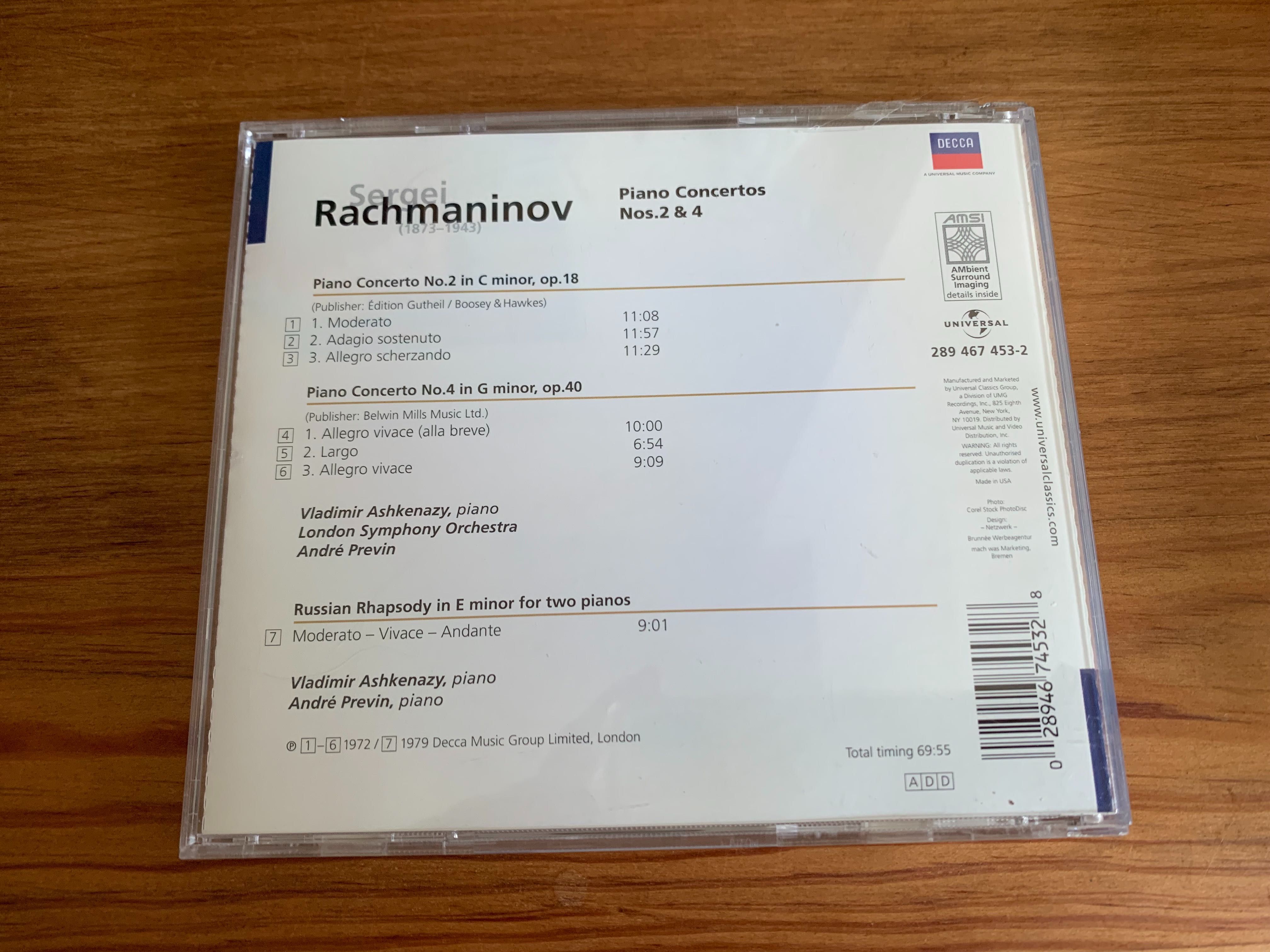 Sergei Rachmaninov - Piano Concertos Nos. 2 & 4 - André Previn - cd