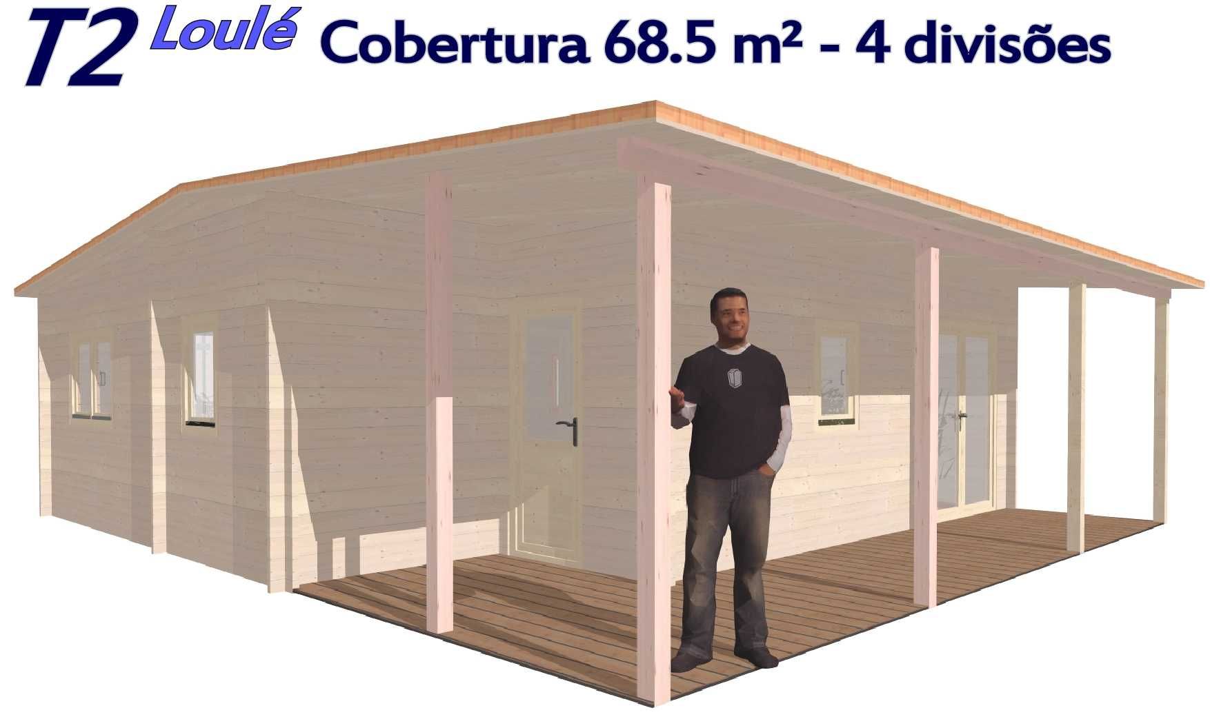 Casa de madeira T2 Loulé cobertura 68.4m² 4 divisões 44-45mm
