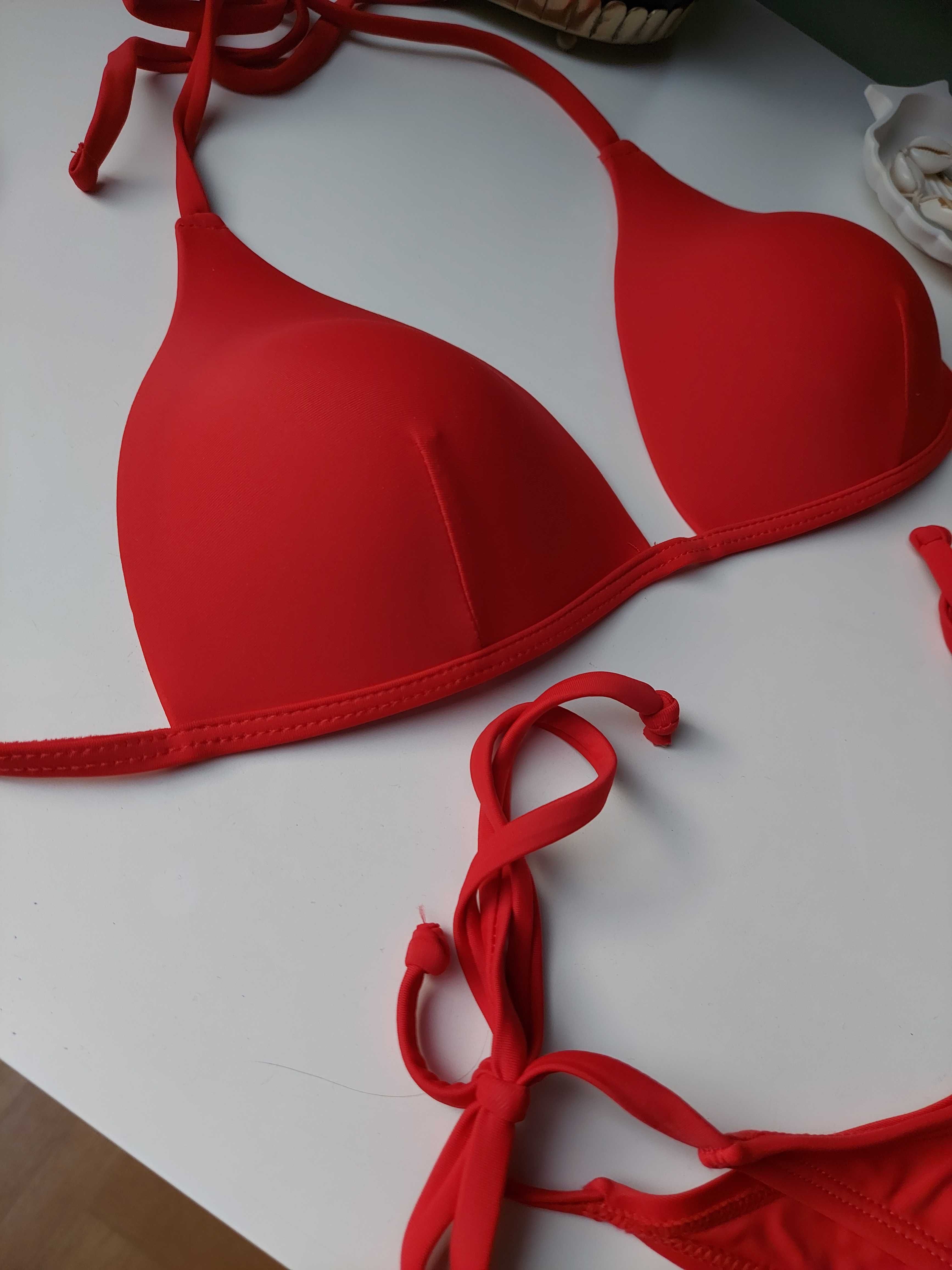 Bikini shein czerwone S wiązane trójkąt