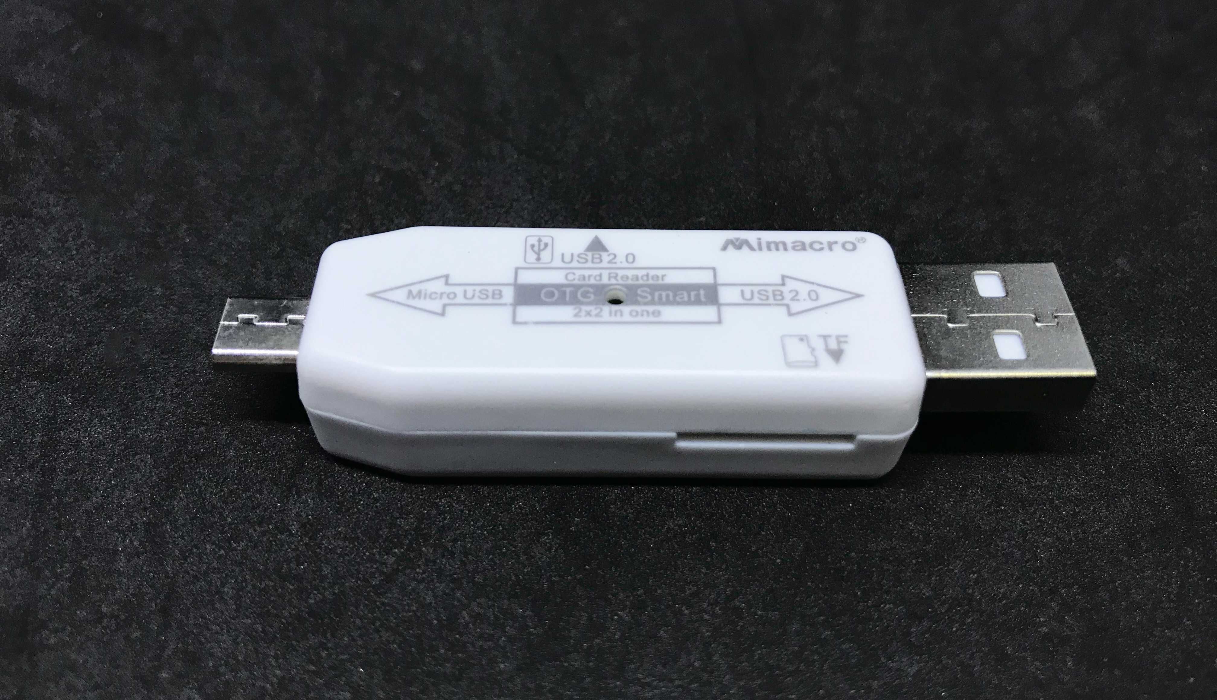 Adaptador OTG Micro USB para USB com leitor de cartões memória TF (SD)