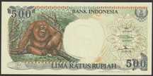 Indonezja 500 rupiah 1992 - orangutan - stan bankowy UNC
