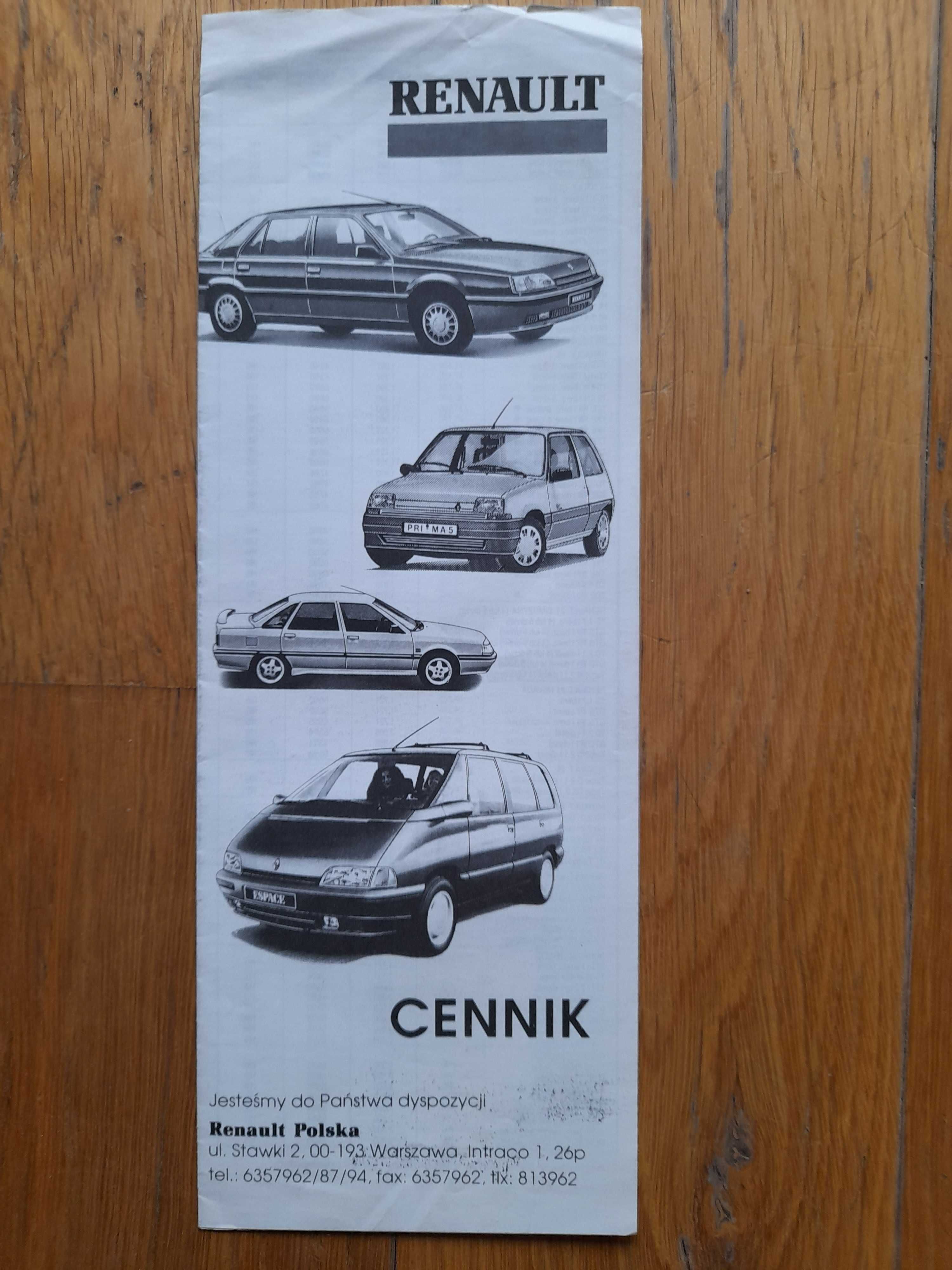 RENAULT 5, Clio, 19, 21, 25, Espace, Express polskie cennik 1992