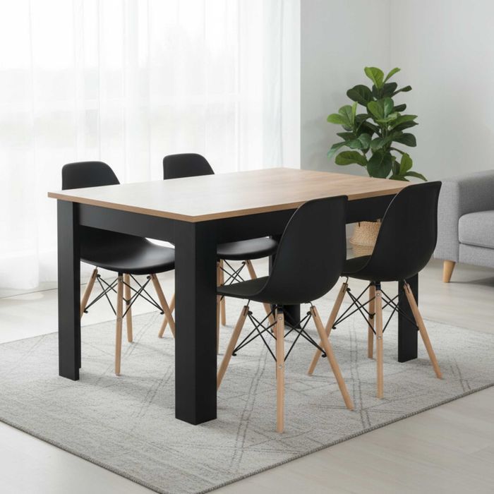 NOWY Stół z Krzesłami Drewniany do Kuchni Salonu Jadalni Biały Czarny