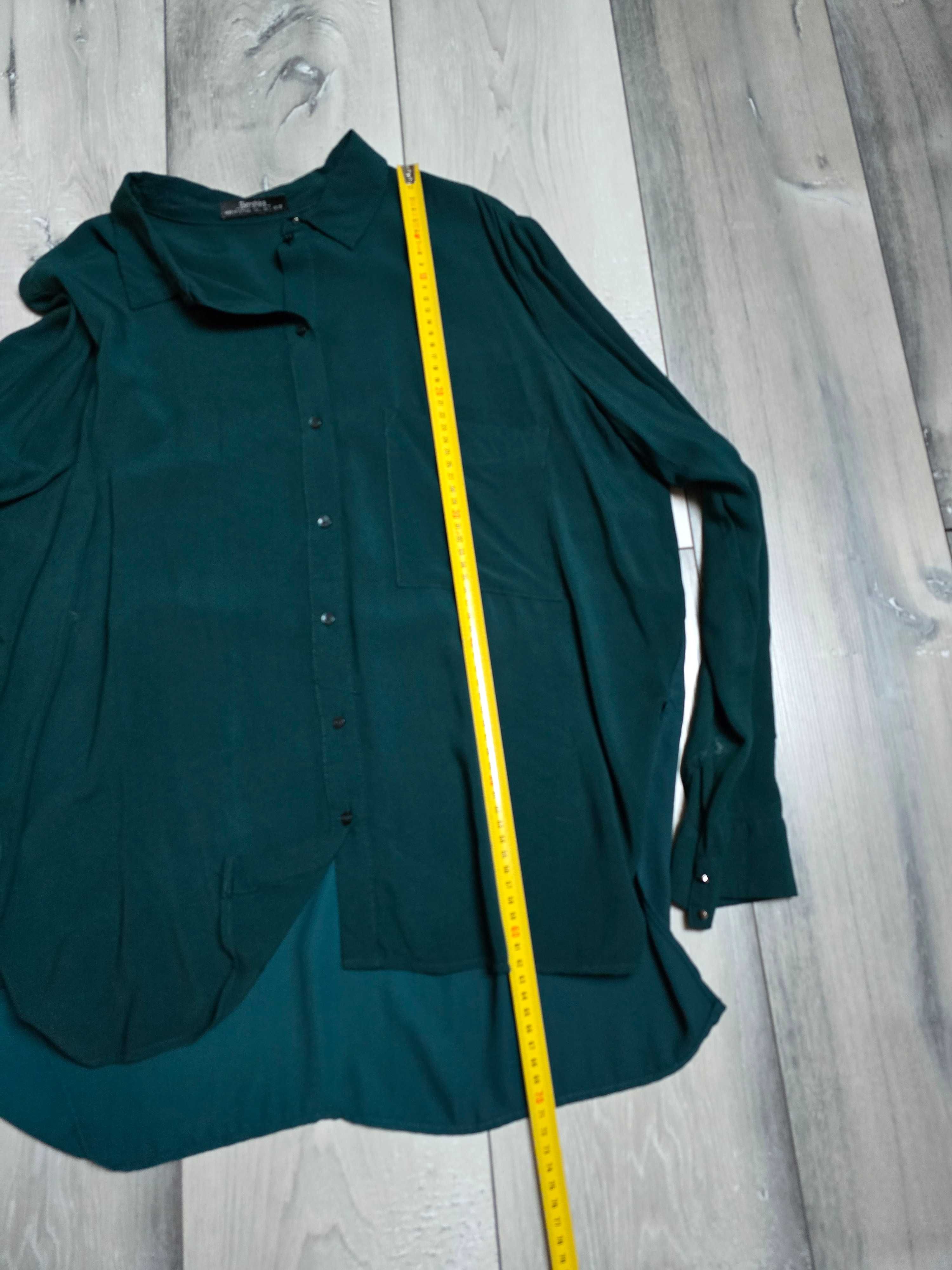 Bershka Koszula z długim rękawem rozmiar L butelkowa zieleń zwiewna