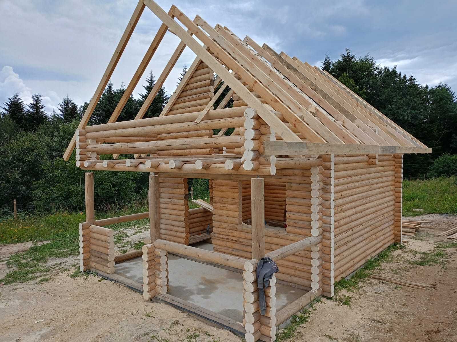 Domek z Bali Drewnianych Okrągłych 180 mm 50m2 z Poddaszem