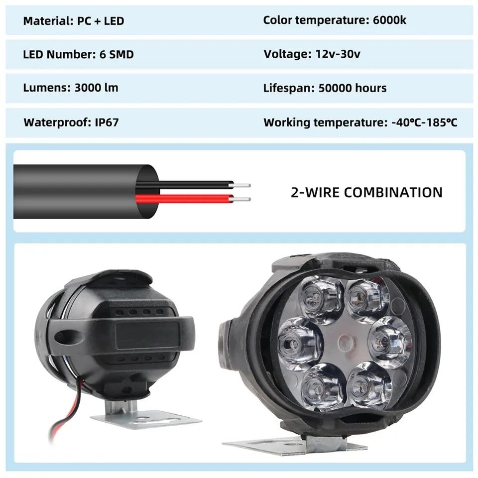 Комплект LED фар для мотоциклів, скутерів. DC 9-85v, 10w