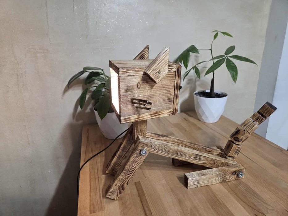 Lampka drewniana - kot/ Handmade loft /industrial
