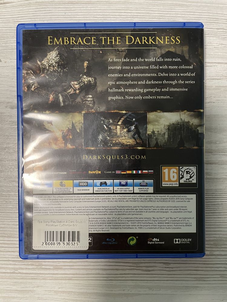 Продам диск з грою Dark souls 3 для ps4